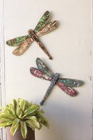 set of 2 wooden dragonfly wall art