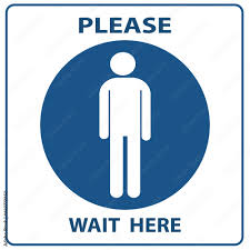 please wait here white symbol people on