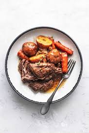 Remove beef from pan and lay over the vegetables in the crock pot. Slow Cooker Beef Roast Creme De La Crumb