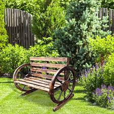 Backyard Expressions Wagon Wheel Wooden Garden Bench