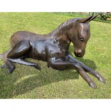 Resting Foal Garden Horse Sculpture