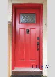 Red Steel Door With Decorative Glass