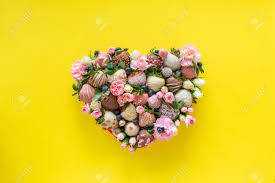 Wow your guests with a beautiful ready made pink and white heart favour. Heart Shaped Box With Handmade Colorful Chocolate Covered Strawberries Stock Photo Picture And Royalty Free Image Image 140093948