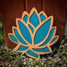 Wood And Teal Lotus Flower Wall Art