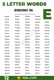 1661 useful 5 letter words ending in e