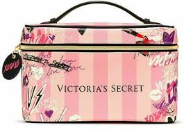 pink striped graffiti cosmetic bag