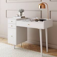 Shop wayfair for the best cheap white desk. Daisy White And Gold Makeup Desk 4 Drawers Brass Accent Knobs Nathan James