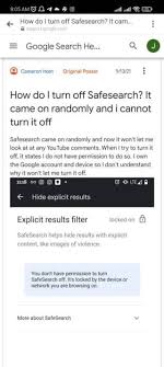google safesearch stuck on locked on