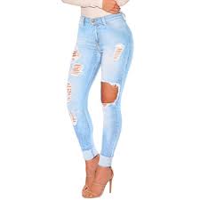 Us 13 09 48 Off Wipalo Womens Juniors Distressed Ripped Skinny Denim Ankle Length Jeans Plus Size 3xl Casual Holes Light Denim Blue Pencil Pants In
