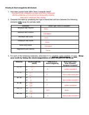 Electronegativity is a measure of the tendency of an atom to attract a bonding pair of electrons. Bond Polarity And Electronegativity Worksheet Pdf Polarity Electronegativity Worksheet 1 How Does A Polar Bond Differ From A Nonpolar Bond A Polar Course Hero