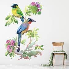 Beautiful Birds Tropical Flowers Wall