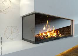 Modern Glass Corner Fireplace In The