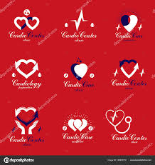 Red Hearts Created Ecg Chart Circulation Arrows Set Cardio