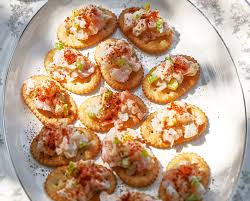 Lastly, you will make dynamite shrimp sauce. Creamy Shrimp On Crackers Recipe Bon Appetit
