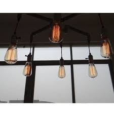 Industrial Chandelier With Bare Edison Bulbs In Silver Finish 6 Lights Takeluckhome Com