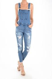 Kancan Jeans Distressed Long Overalls For Women In Medium