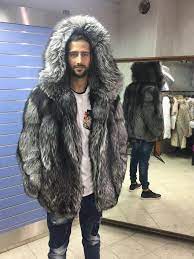 Skin Silver Fox Fur Mens Coat