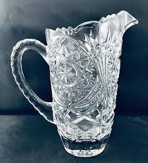 Vintage Heavy Cut Glass Crystal Pitcher