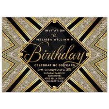 Sparkle Glam Deco Black And Gold Birthday Invitation