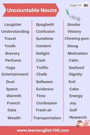 uncountable nouns a complete list and