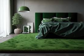 carpet with green pile in modern bedroom