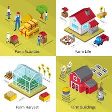 Farm Concept 4 Isometric Icons Square