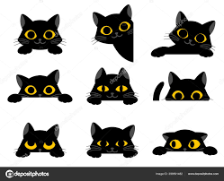 set of cute black cartoon cats with