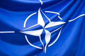 The flag of the north atlantic treaty organization (nato) consists of a dark blue field charged with a white compass rose emblem, with four white lines radiating from the four cardinal directions. Nato Flag Emerging Europe