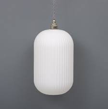 long opal reeded glass cylinder pendant