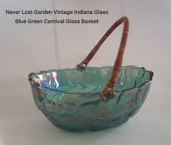 Carnival Green Blue Glass Fruit Basket