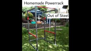 homemade powerrack built out of steel