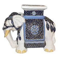 White Ceramic Elephant Garden Stool