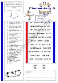fun sheet elementary 8 esl worksheet