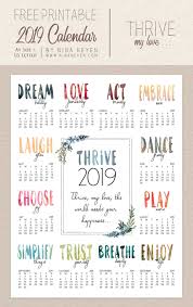 Thrive Free Printable Wall Calendar 2019 Nina Heyen
