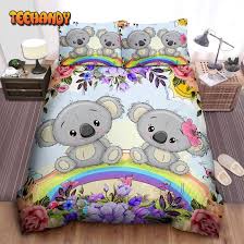 Koala Couple Sitting On Rainbow Bedding Set