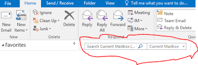 outlook mail search box missing