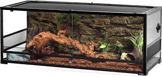 Repti Zoo Glass Reptile Terrarium Sliding Doors With Screen Ventilation Black