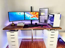 These diy studio desk designs and ideas make sure you're considering every feature you may want for the legs and cabinets, you may choose the same materials again, but i've become very attracted piping makes great structural support, including the legs and frame of a desk. 2020 Setup Took Me 8 Hours To Complete I Know Ikea Karlby Desk Setup Is Common Now But I M Happy With My First Build Battlestations