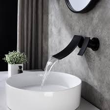 Wellfor Novelty Waterfall Single Handle Wall Mounted Faucet In Matte Black Lead Free Solid Brass Faucets