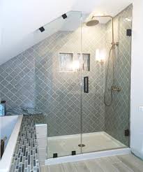 frameless shower for sloped ceiling