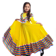 Girls Mexican Dress Cinco De Mayo Mexican Fiesta Costume Long Dancing Dress For Carnival Festival Birthday Party