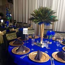 royal blue and gold decorations peacock