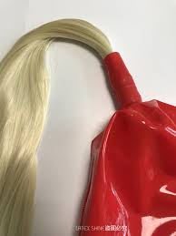 Sexy Red Latex Fetish Hood Rubber Mask With Blond Hair Pieces Ponytail -  Zentai - AliExpress