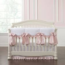 all white and pink linen crib bedding
