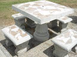 Table Set With 4 Benches Concrete Patio