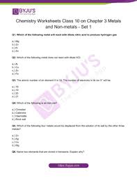cl 10 chemistry worksheet on chapter