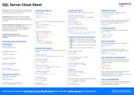 sql server cheat sheet learnsql com