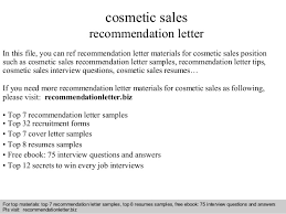 Cosmetic Sales Recommendation Letter