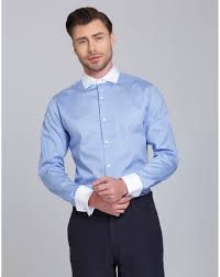 Buy Men Light Blue With White Collar Slim Fit Shirt Online