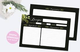 Double Sided Greenery Recipe Cards Black Printable 4x6 And 3x5 Diy Recipe Cards Floral Recipe Cards Wedding And Bridal Shower Recipe Card